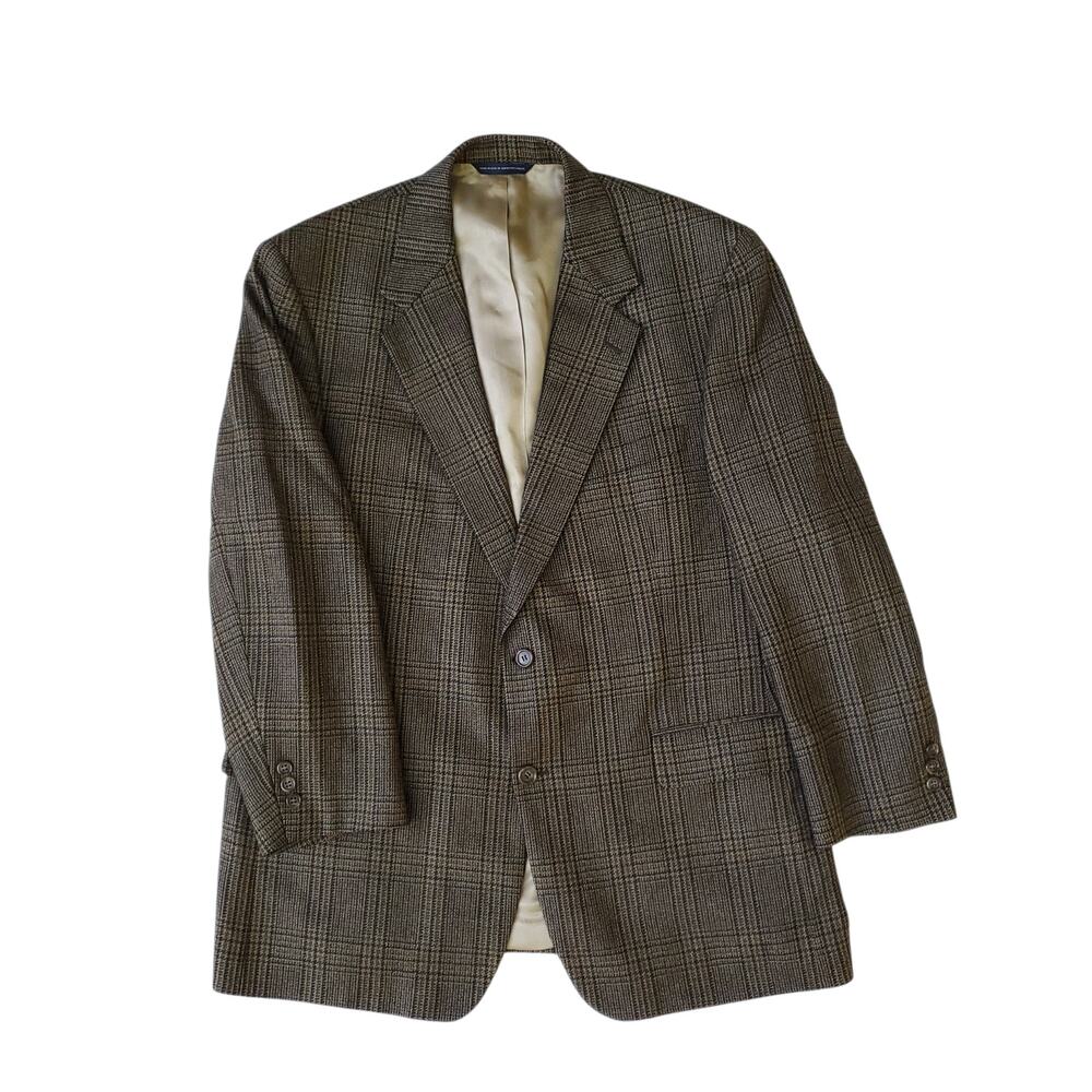 Brooks Brothers Prince of Wales Glen Plaid Wool Cashmere Blazer Sport Jacket 44R